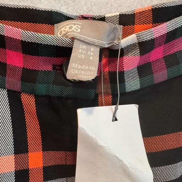 ASOS plaid tapered trousers high rise fall winter check pants size 4 preppy - Picture 7 of 9